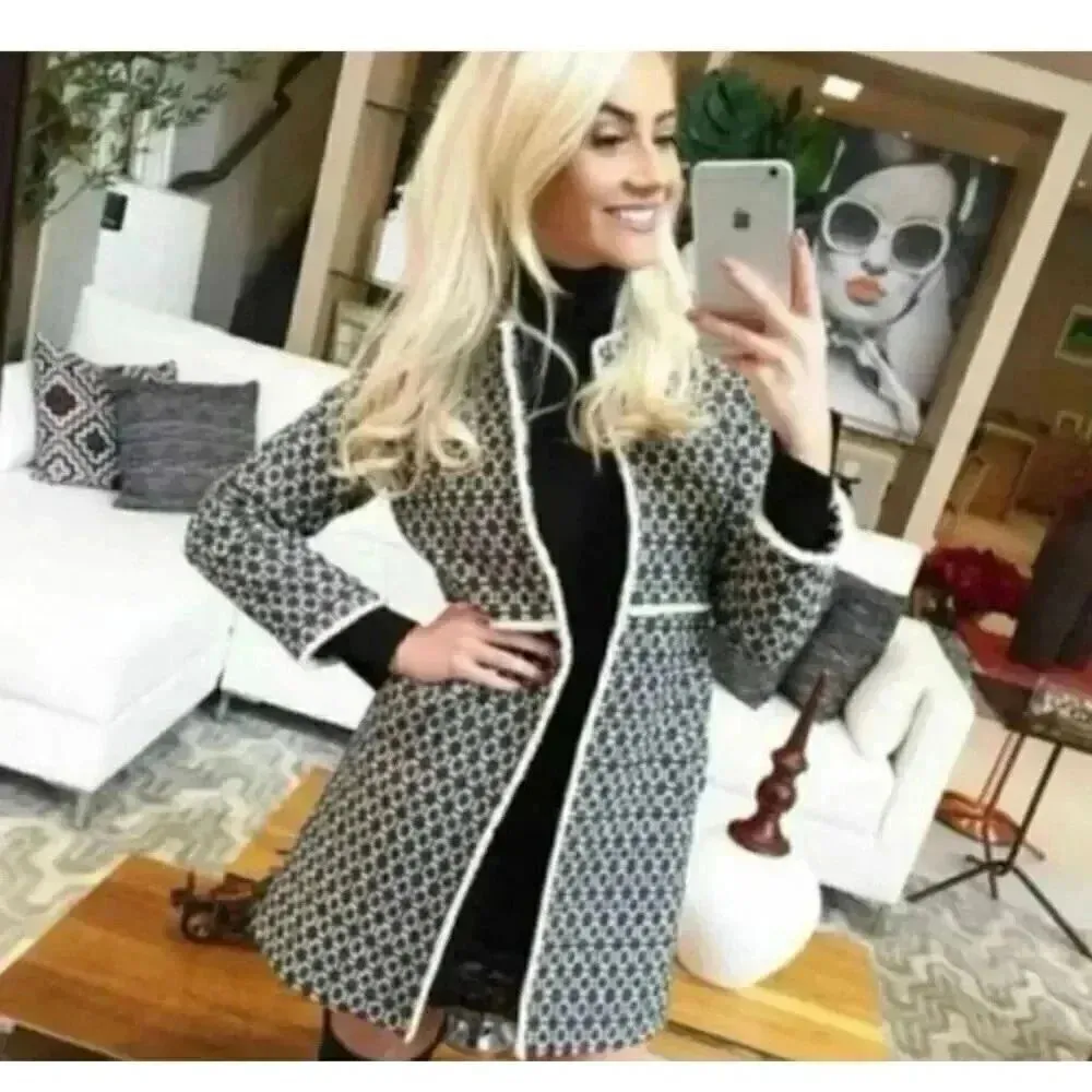 ZARA WOMAN BLUE PRINTED COAT BOHEMIAN JACQUARD JACKET 'LONG COAT' SZ XS - Image 3