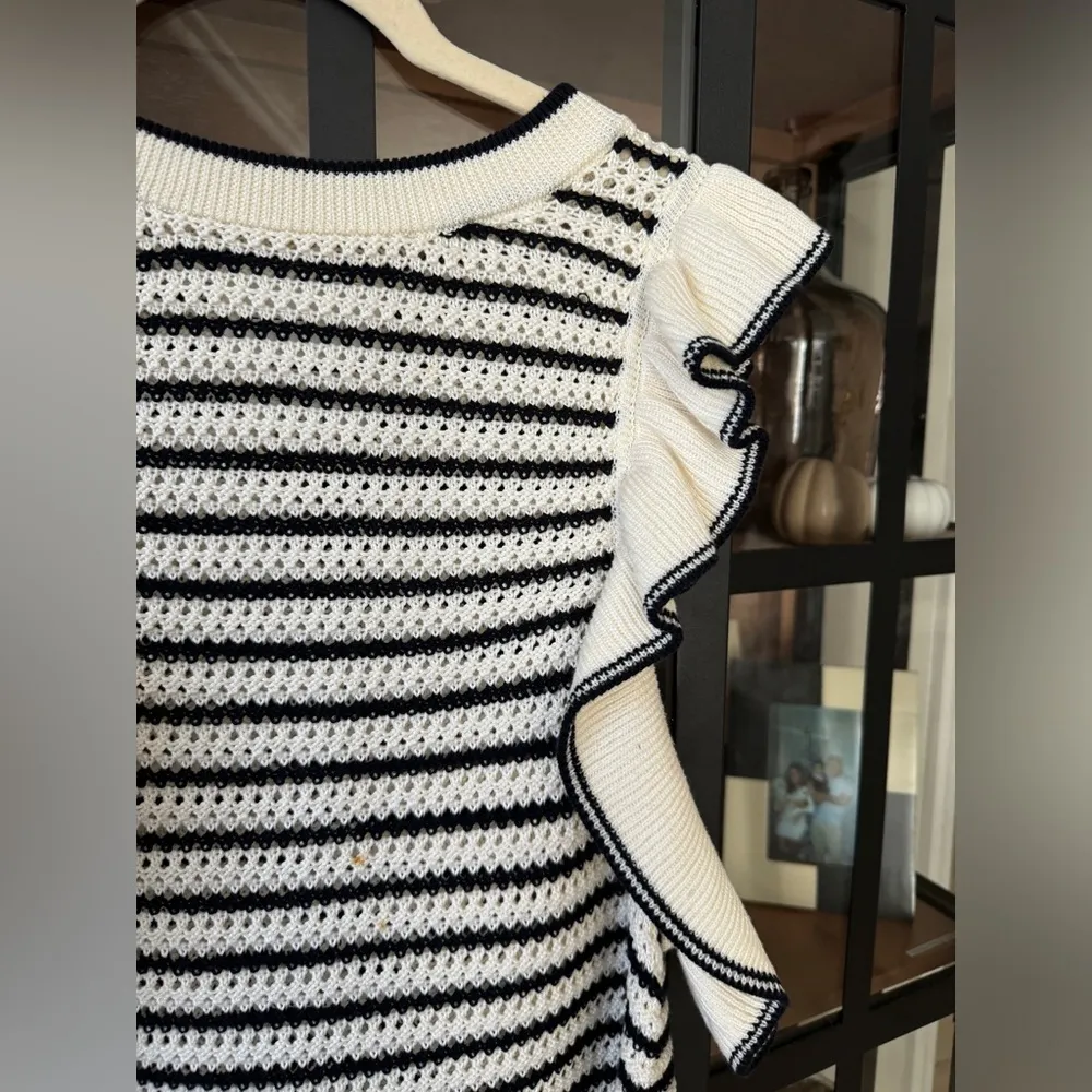 Eleven Six Viola striped tank top knit crochet ruffles pima cotton neutral - Image 8