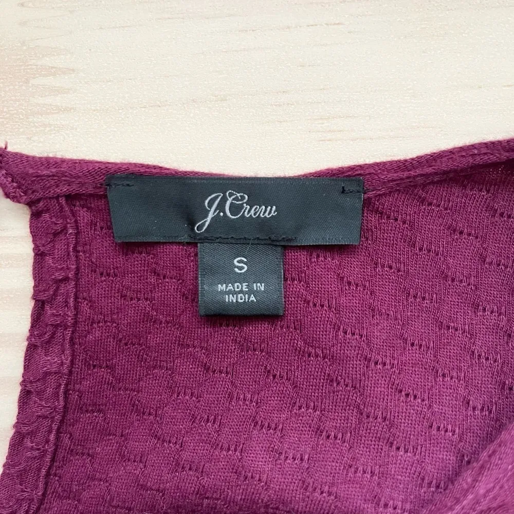 J.Crew Ruffle-Trim Honeycomb-Knit Cotton Top Long Sleeves in Vintage Burgundy, S - Image 4