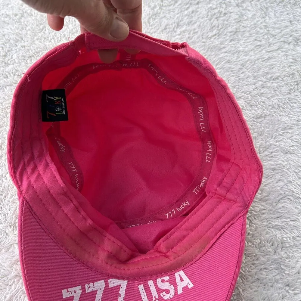 Nassau Bahamas Hat Cap Hot Pink White Silver 777 Lucky USA Adjustable Spellout - Image 13