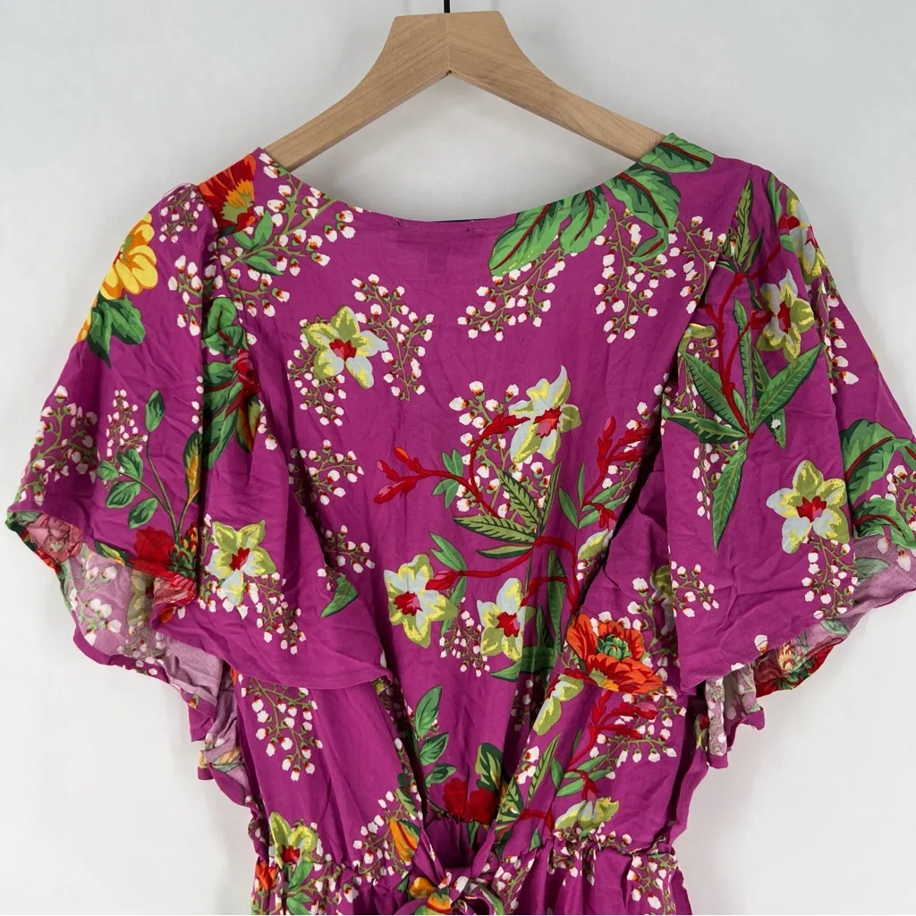 Rachel Zoe Floral Surplice V Neck Faux Wrap‎ Tie Waist Flutter Sleeve Blouse 2X - Image 6