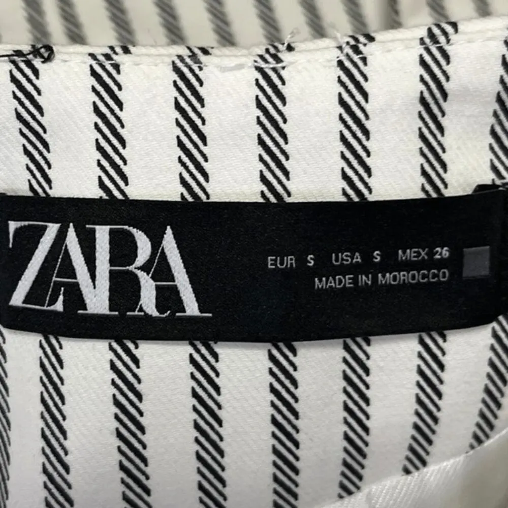 Zara Cream White Striped Long Sleeve Gold Button Down Crop Blazer Coat Jacket S - Image 7