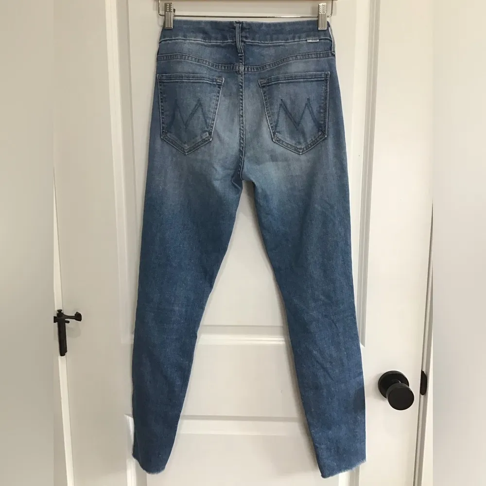 Mother Looker Ankle Fray Jeans Womens 26 Blue Birds Of Paradise Raw Hem Stretch - Image 2