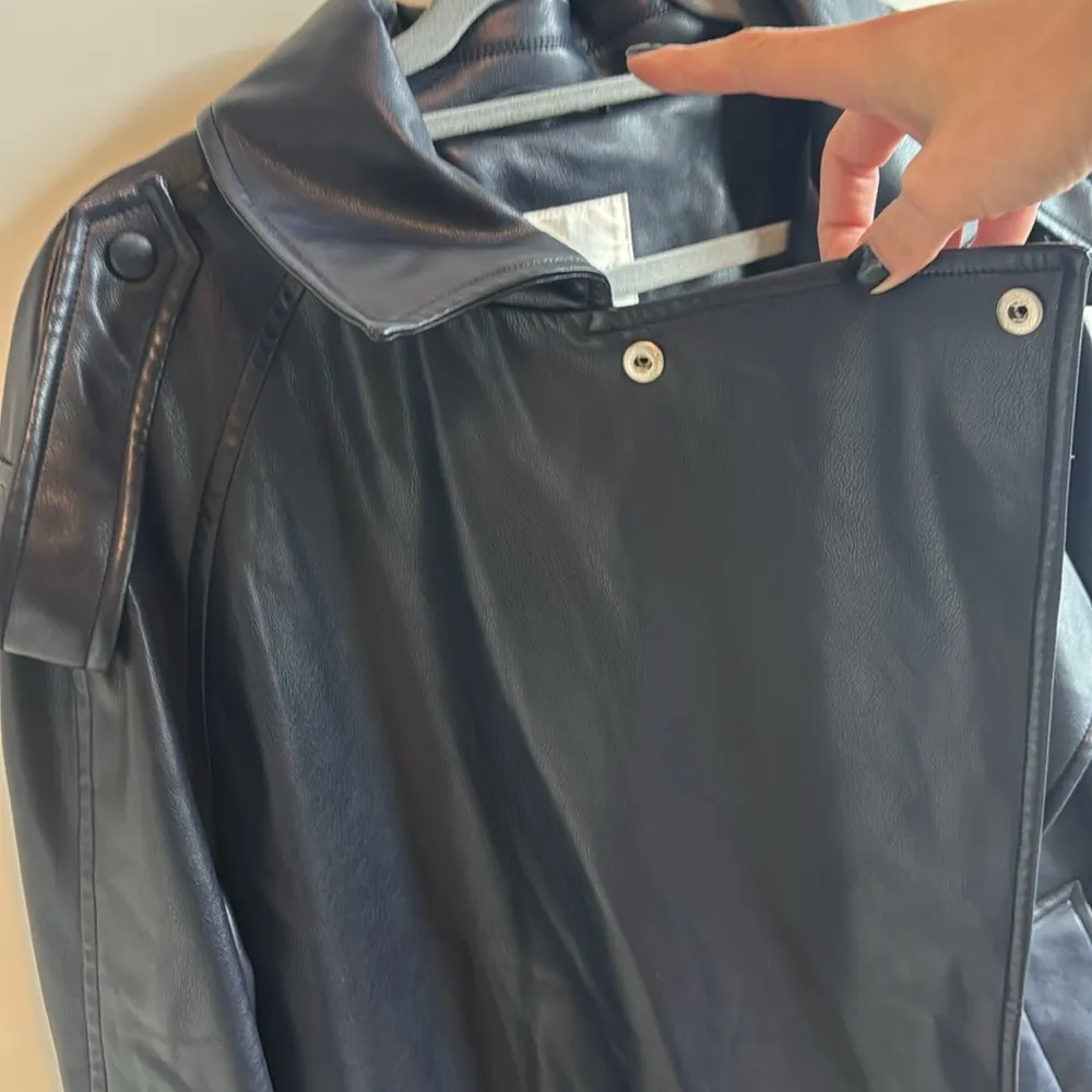 Faux Leather Navy Trench Coat - Image 8