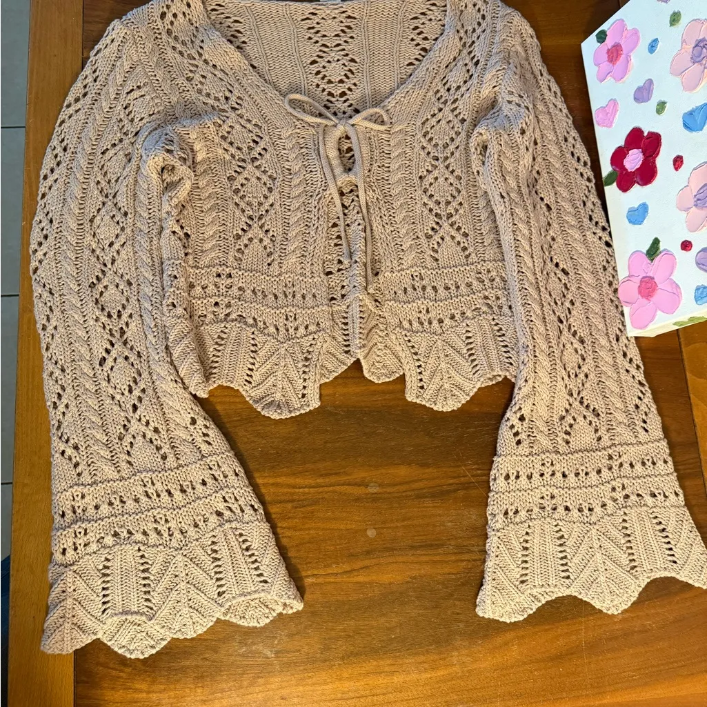 VENUS Tan Cardigan Sweater with Flared sleeves! - Image 2