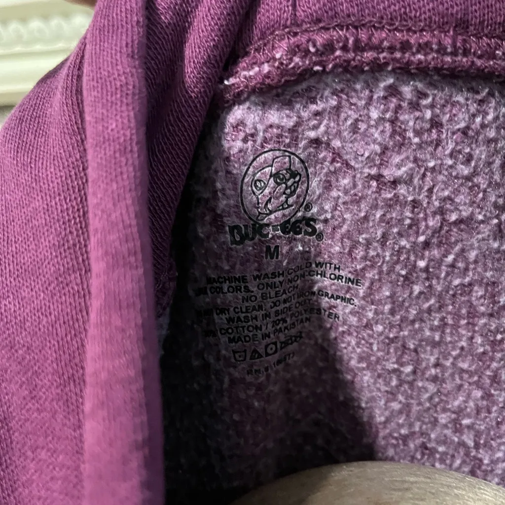 Bucees Is Calling I Must Go Purple Hoodie Sweater with Dog Graphic Size Medium - Image 3