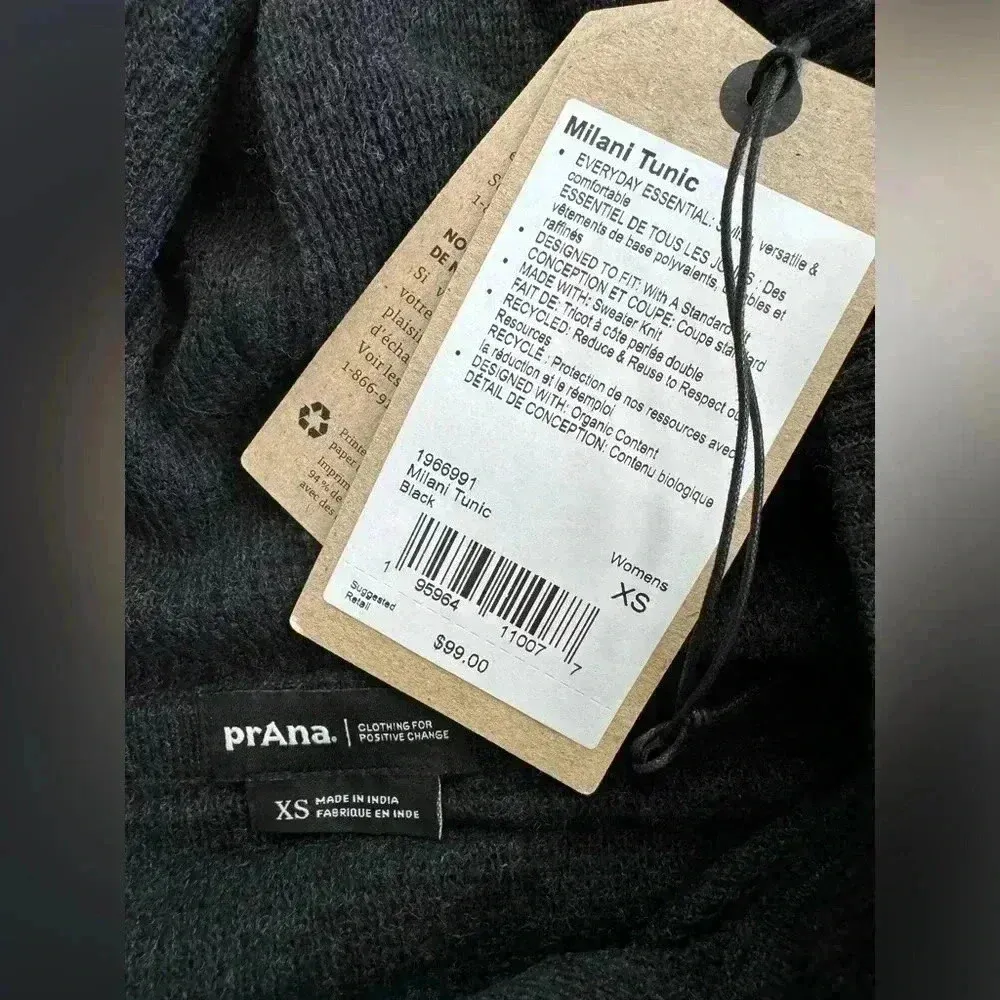 NWT PrAna Milani Tunic Sweater Hoodie Top Dress ~ Black ~ XS - Image 6