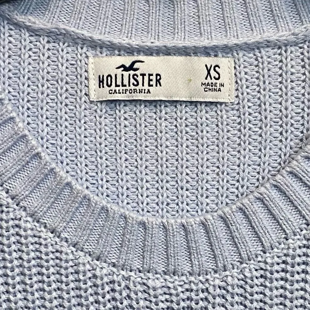 Hollister XS Light Blue Knit Crochet Pullover Crew Neck Sweater - Image 6