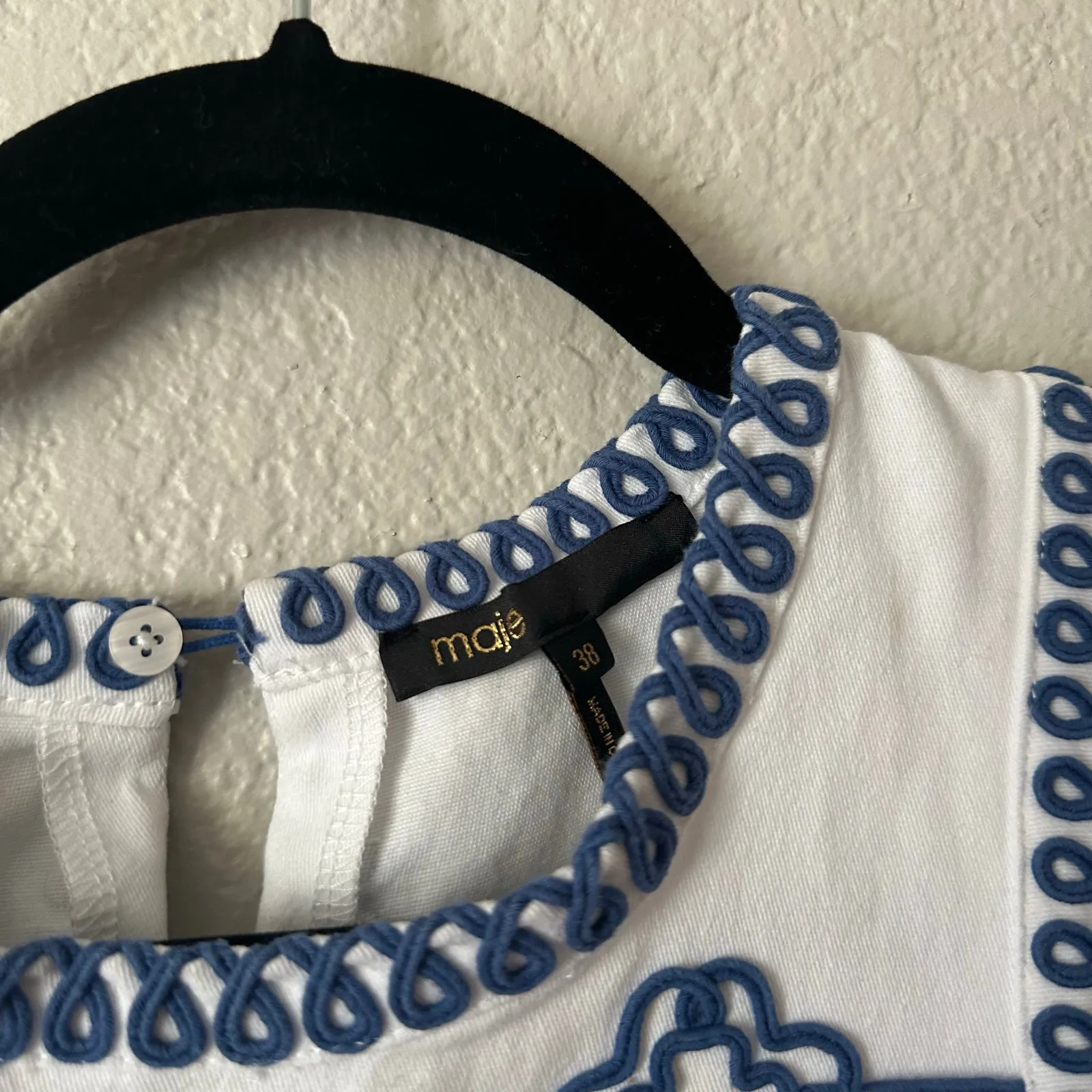 Maje Fitted Embroidered Mini Dress White Size 38 - Image 3