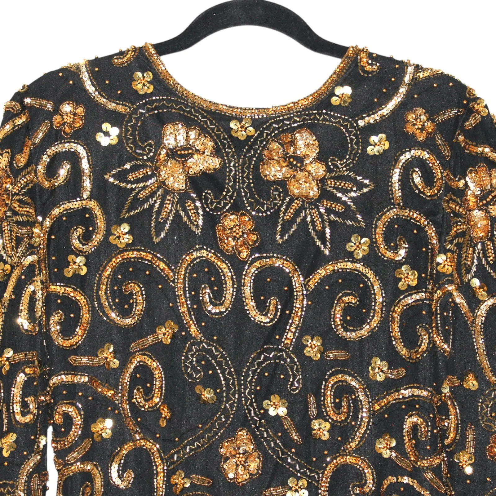 Laurence Kazar Vintage Black Silk Blouse Long Sleeve with Gold Beading Size L - Image 4