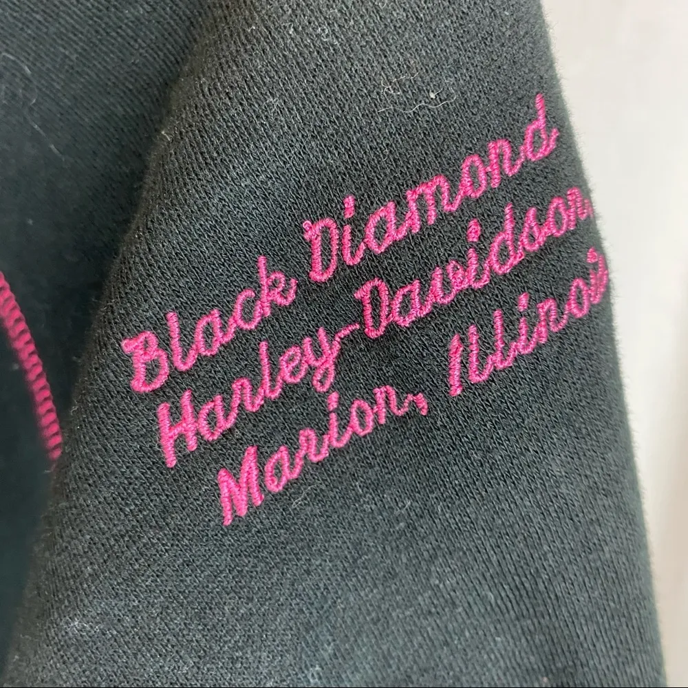 Harley Davidson Marion IL Black & Pink Zip Up Hoodie Jacket M - Image 4