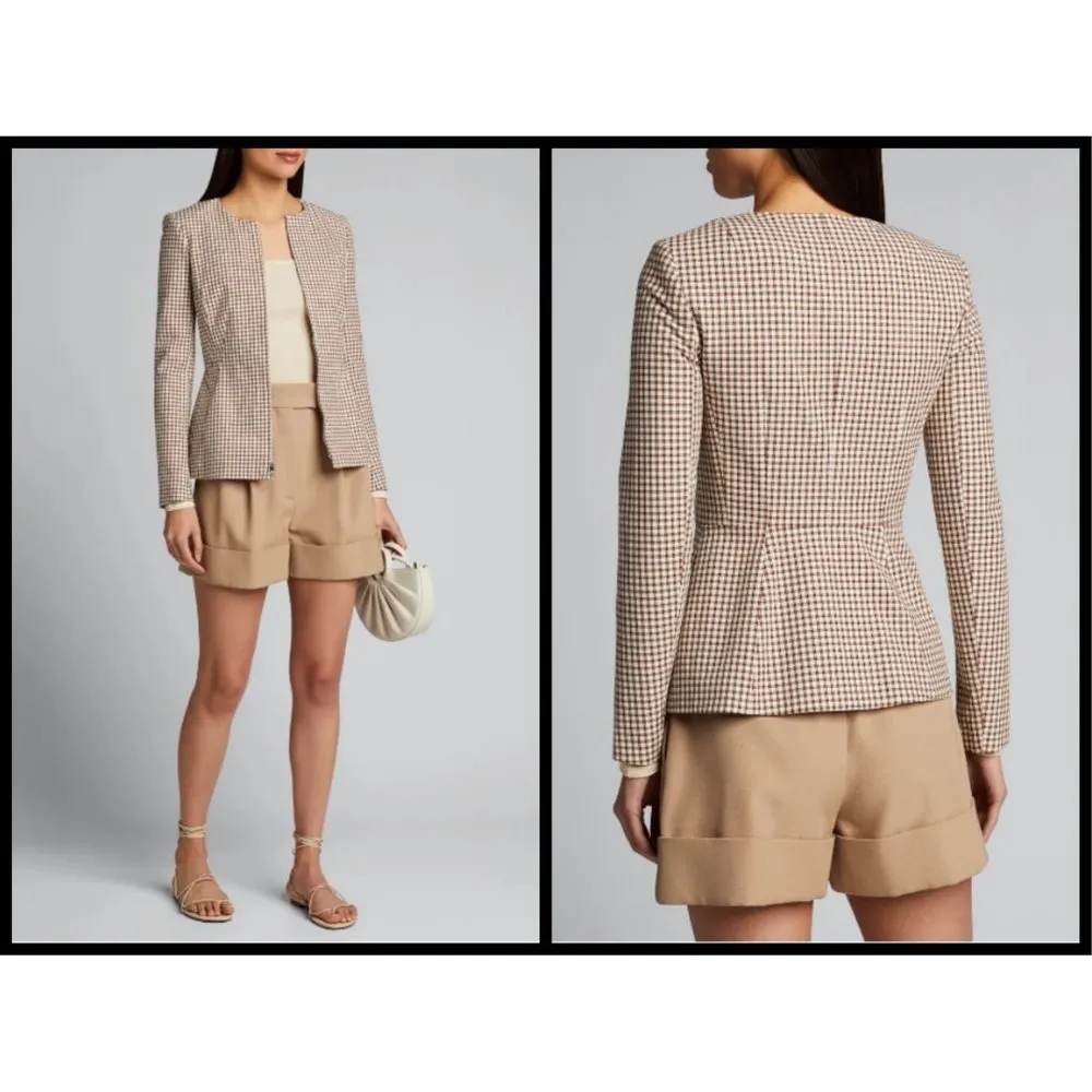 Theory 💕💕 Check Zip-Front Sculptured Jacket Grid Street Ivory Checker Print NWT - Image 2