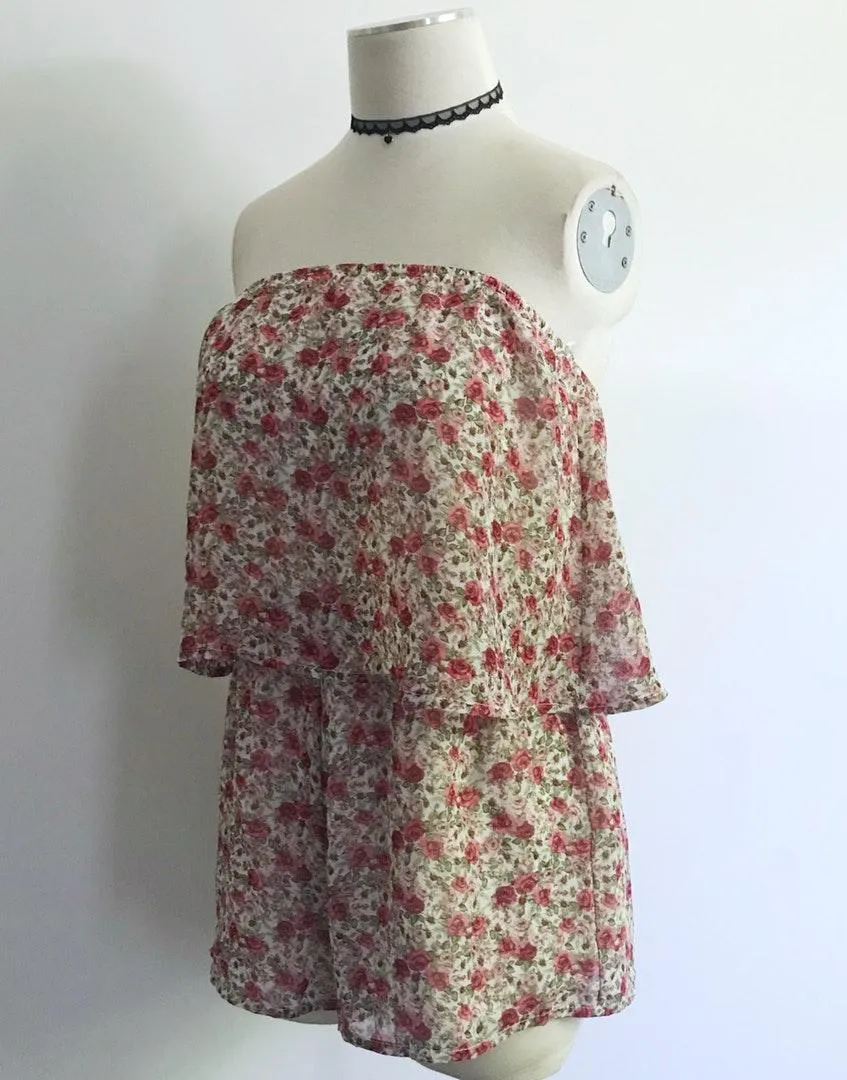 Ruffle Tiered Flowing Floral Romper - Image 2