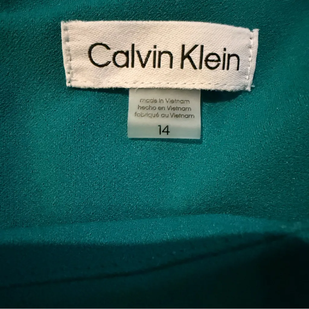 Calvin Klein Short Tulip Sleeve Tie‎ Waist Cropped Jumpsuit in Teal Blue Green - Image 7