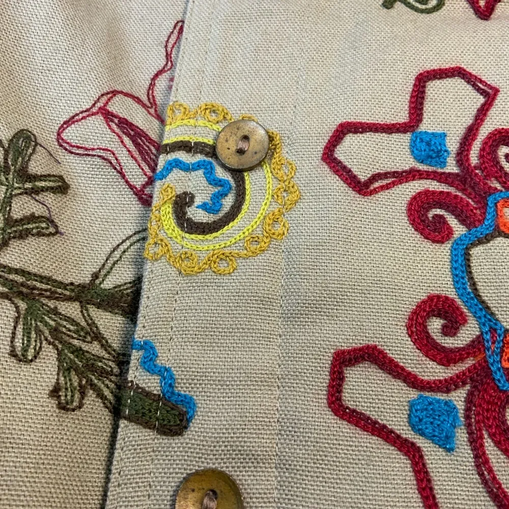 Women’s Susan Bristol Embroidered Floral Denim Jacket Brown Tan Size Small - Image 6