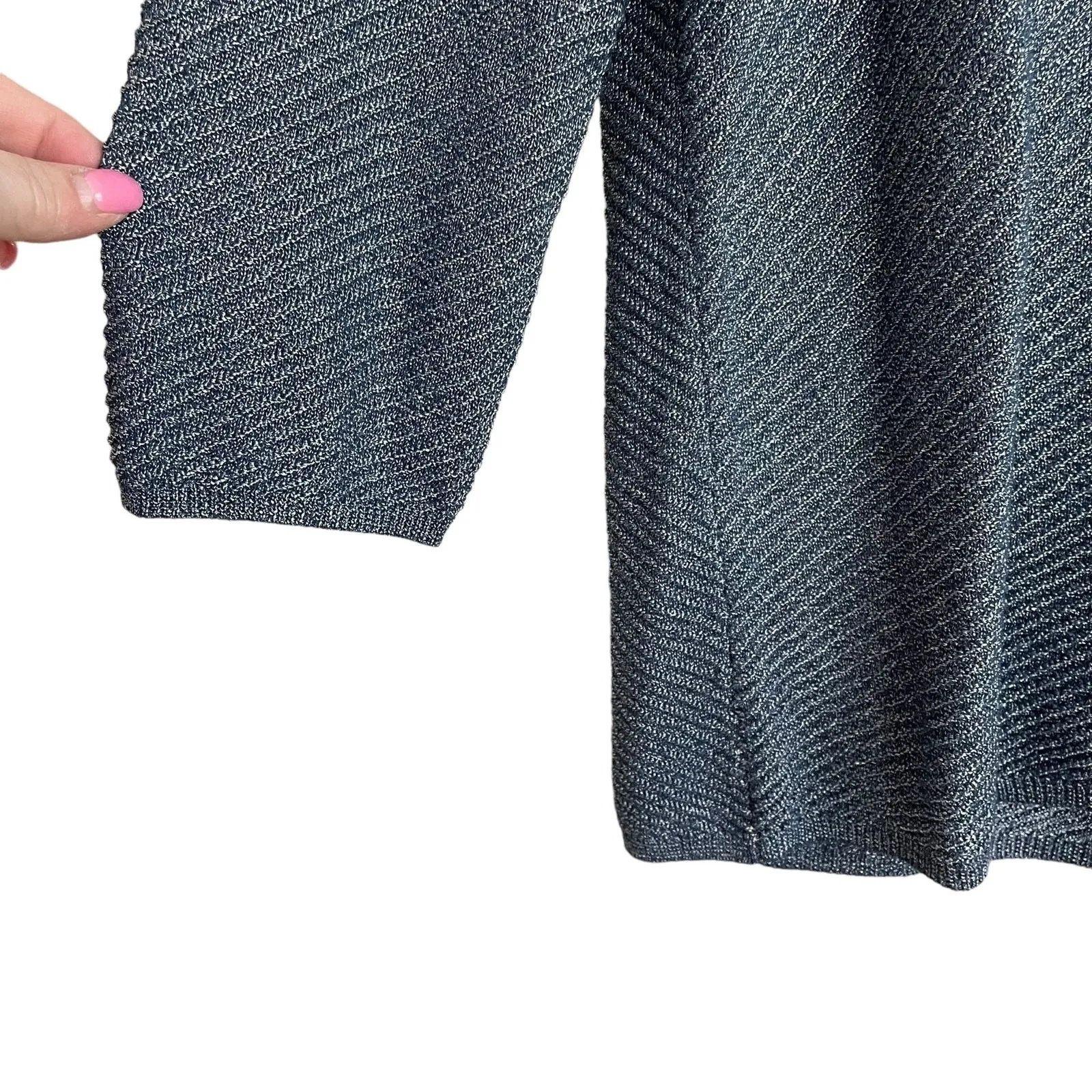 Chicos‎ Easywear Womens Sweater M Gray Diagonal Ribbed Cowl Neck Knit - Image 5