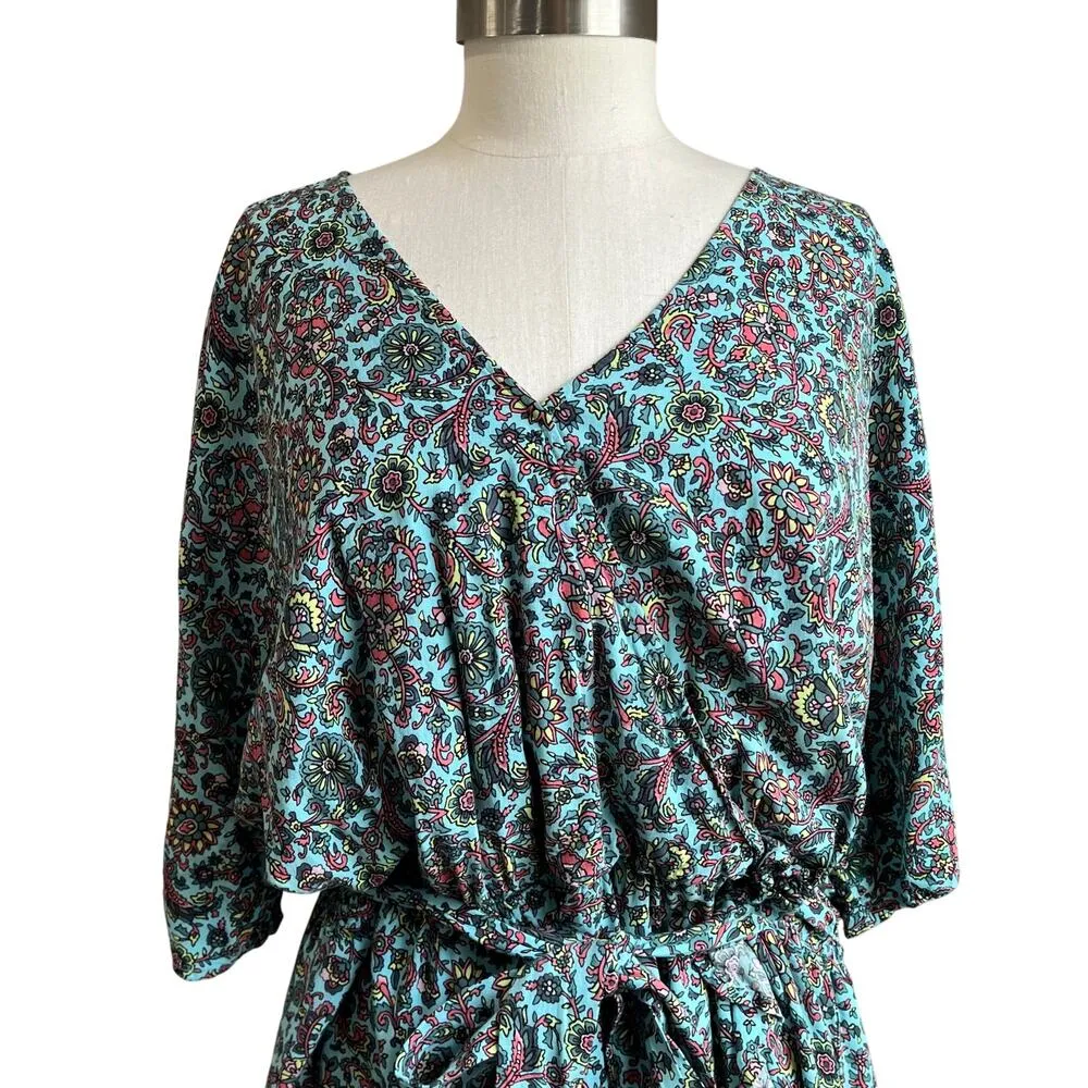 Bobeau Blue Floral Waist Tie Midi Dress Size 2X - Image 3