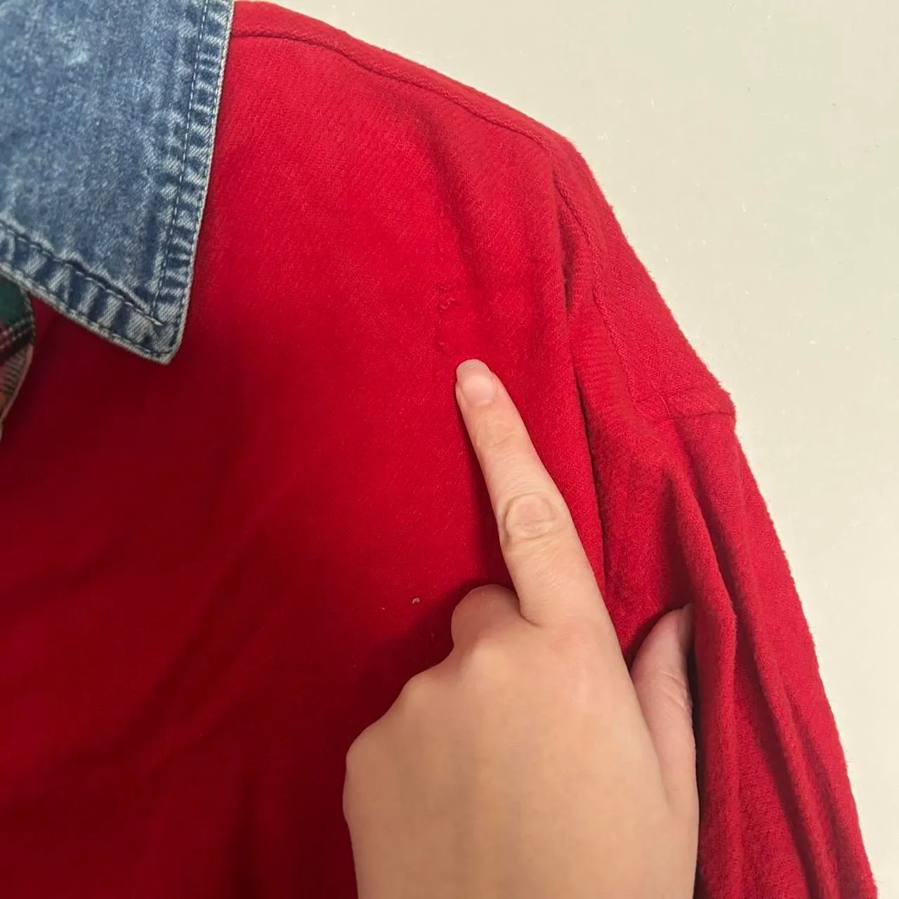 vintage 90s 1990s retro aesthetic Red denim collar button up shirt with plaid - Image 3