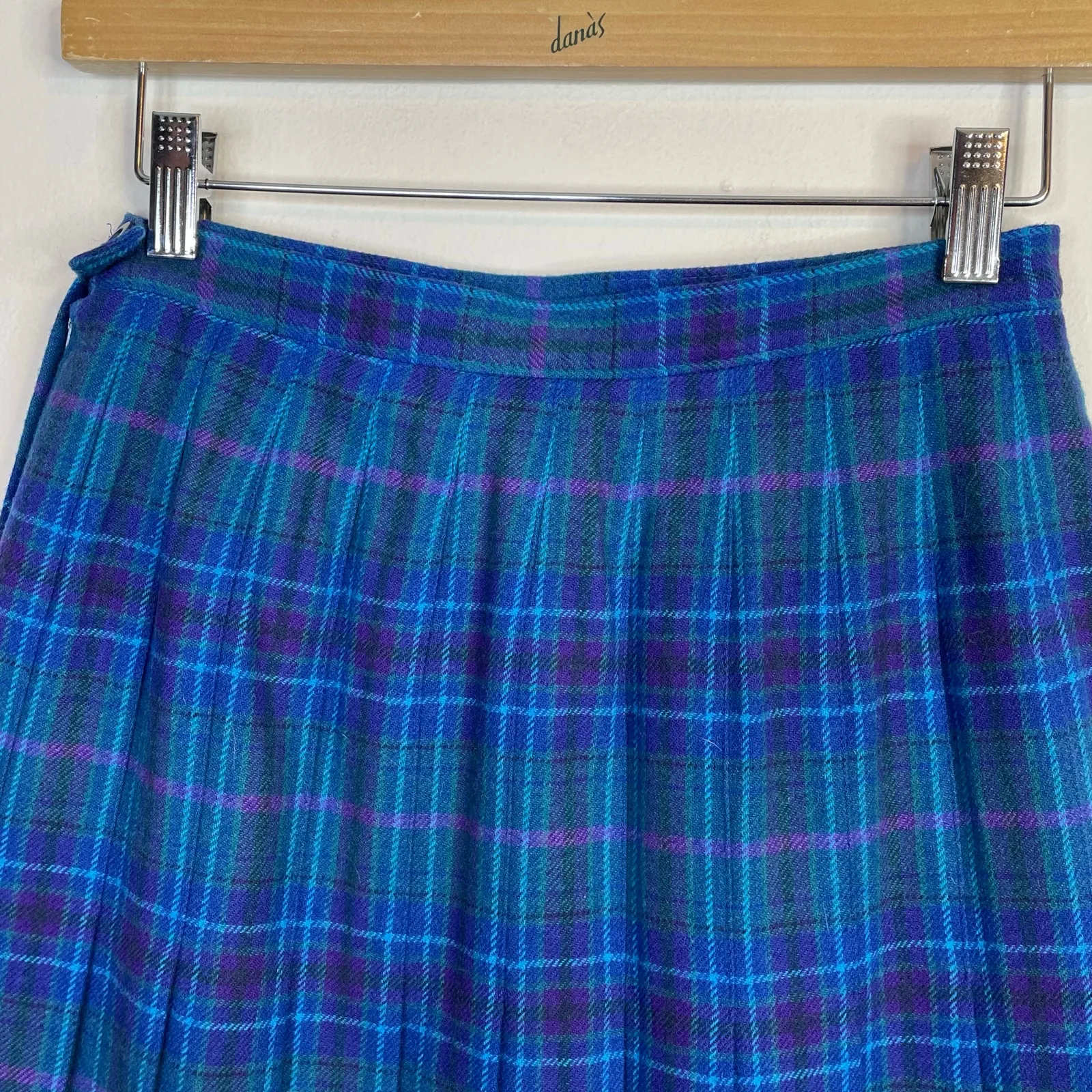 Vintage Pendleton 80s Wool Plaid Pleated A line Midi Skirt Blue Purple womens 8 - Image 2