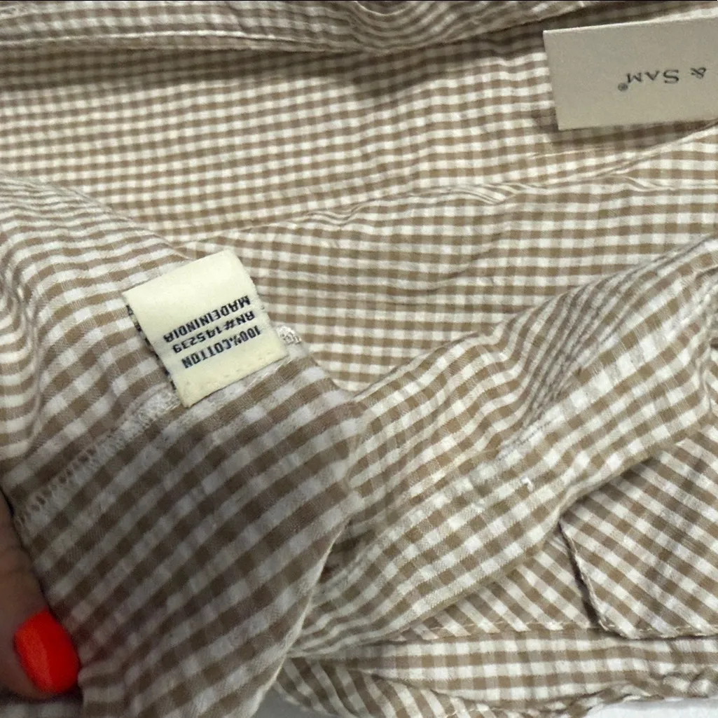 Sim & Sam Bingham tan/white sleeveless shirt vest - Image 8