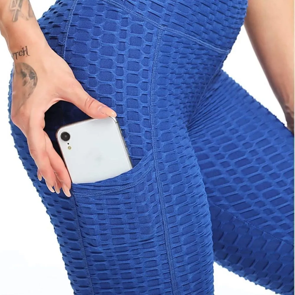 Women’s Leggings/High Waisted Yoga Pants Textured Purple w/pocket Size L NEW Size L - Image 13