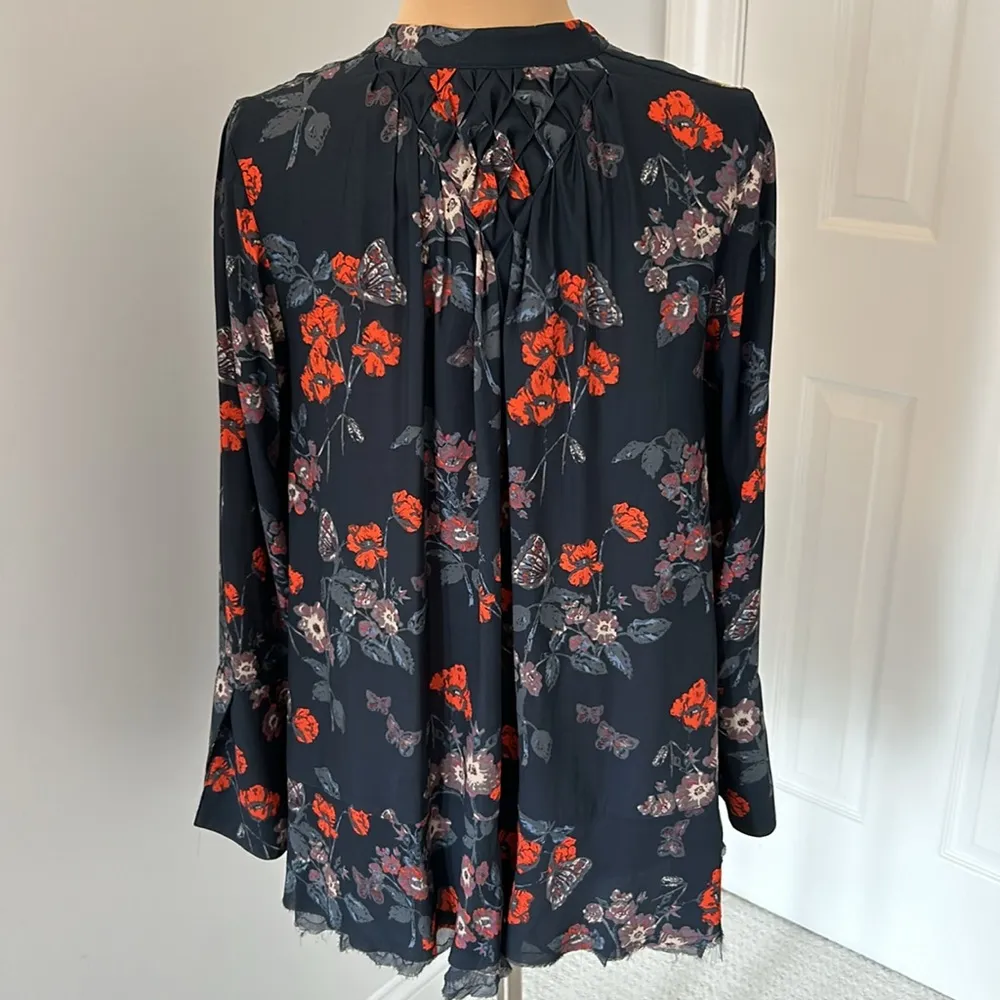 Free People Navy Floral Georgette Smocked Tunic - Image 3