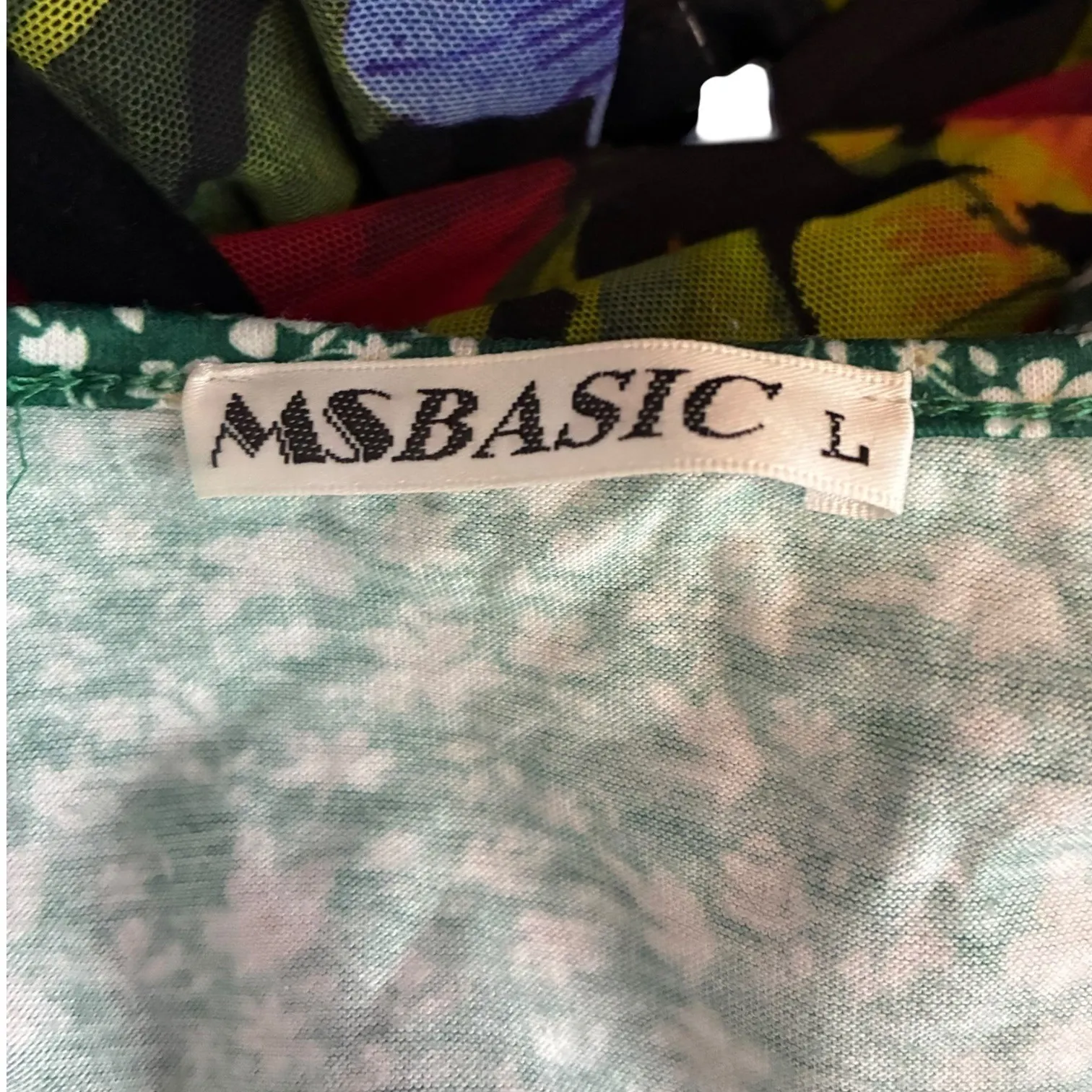 Green Floral Faux Wrap Midi Dress Short Sleeve Flowy Large - Image 4