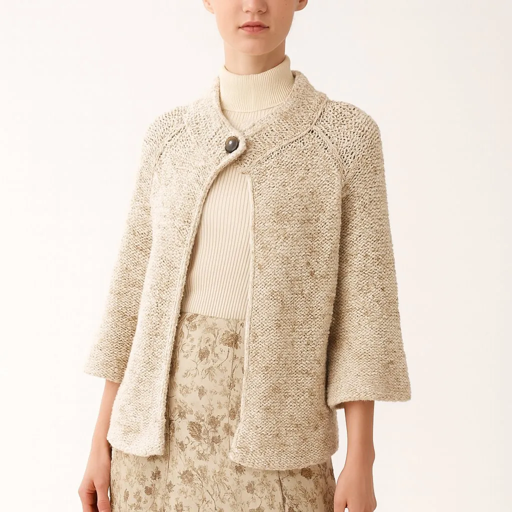 BCBGMaxAzria Vintage Cream Knit Cardigan Vintage Grandma Core Chunky Sweater L - Image 2