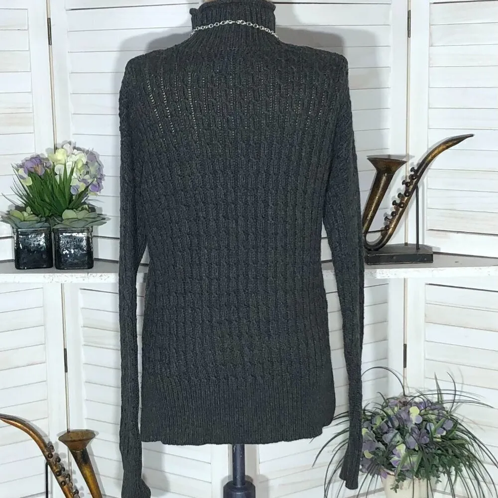 Loft Cotton Cable Knit Asymmetrical Sweater Gray Medium - Image 2