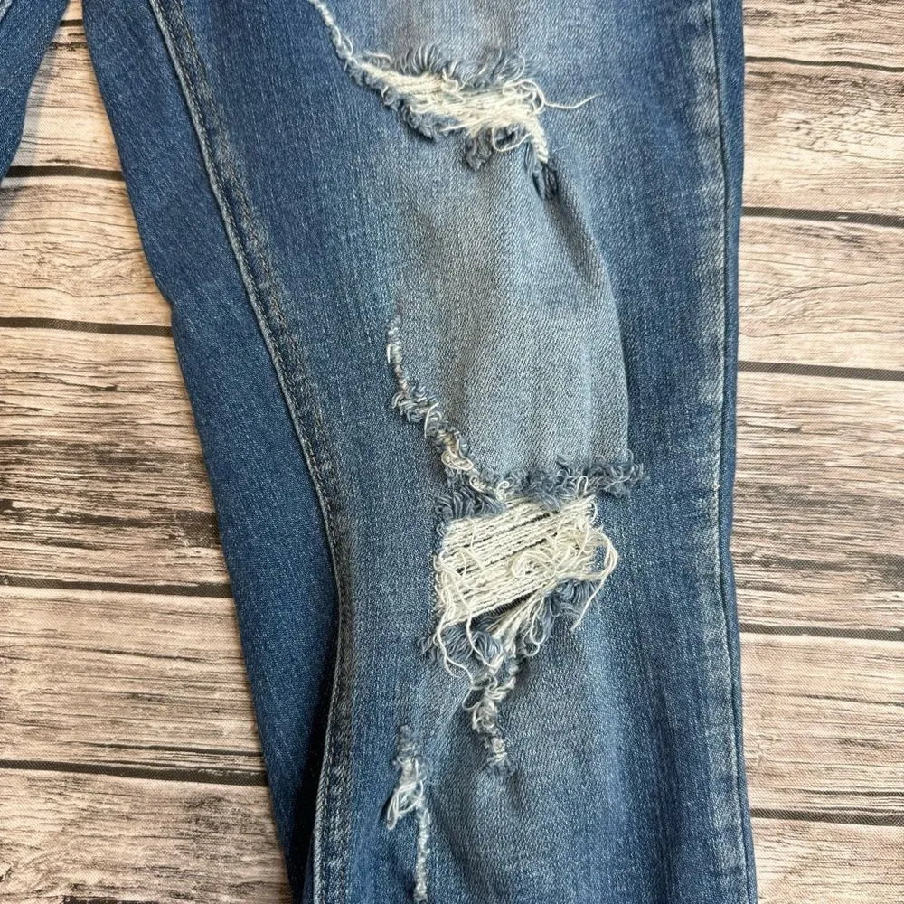 KanCan Women's Straight Leg Ripped Jeans 29 Medium Blue Distressed Ripped Trendy - Image 7