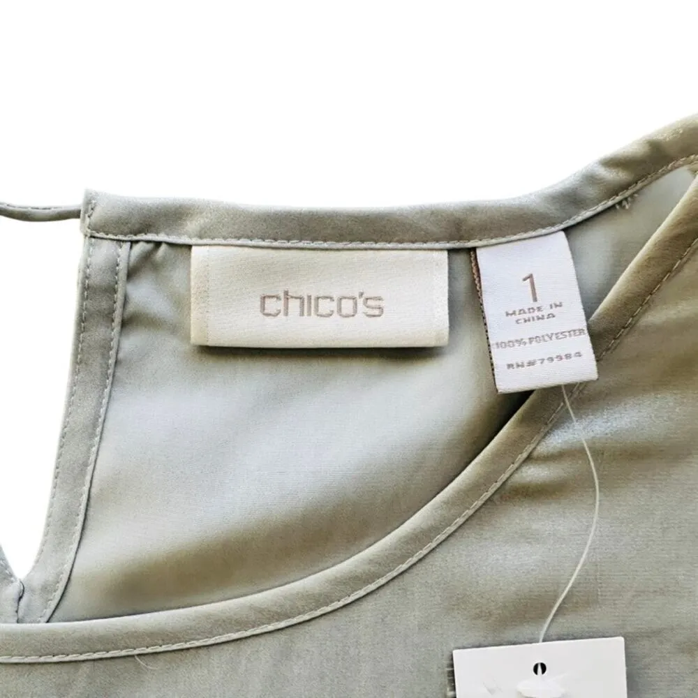 Chico's Drita Shimmer Cap Sleeve Blouse NEW Size 1 Silver Dressy Party NYE - Image 3