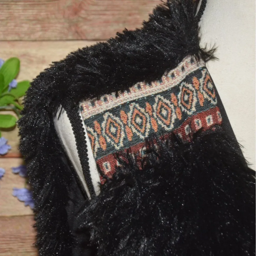 L Love Boutique Black Furry Shaggy Long Open Front Sweater Vest Womens Size 2XL - Image 3