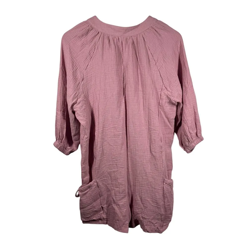 Womens Top Med Purple Gauze Oversized Chore Pocket Tie Detail Spring Lagenlook Pink - Image 2