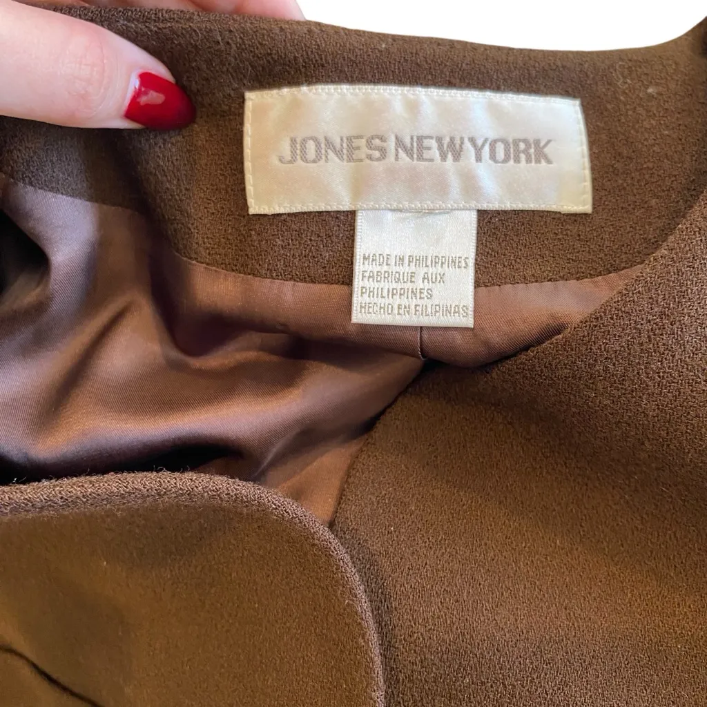 Jones New York Brown Wool Collarless Blazer - Image 8