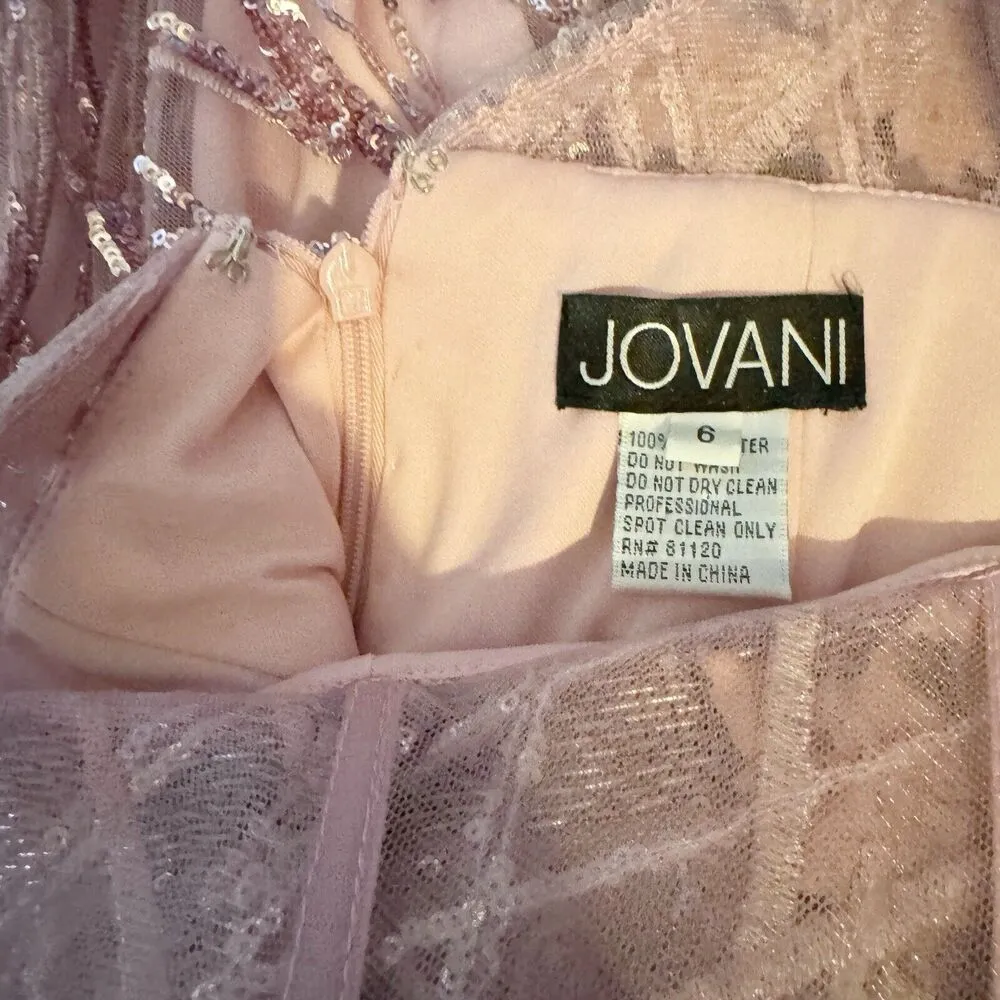 JOVANI Pink Sequin Jewel Beaded Floral Spaghetti Strap Long Maxi Gown 02245 Sz 6 - Image 11
