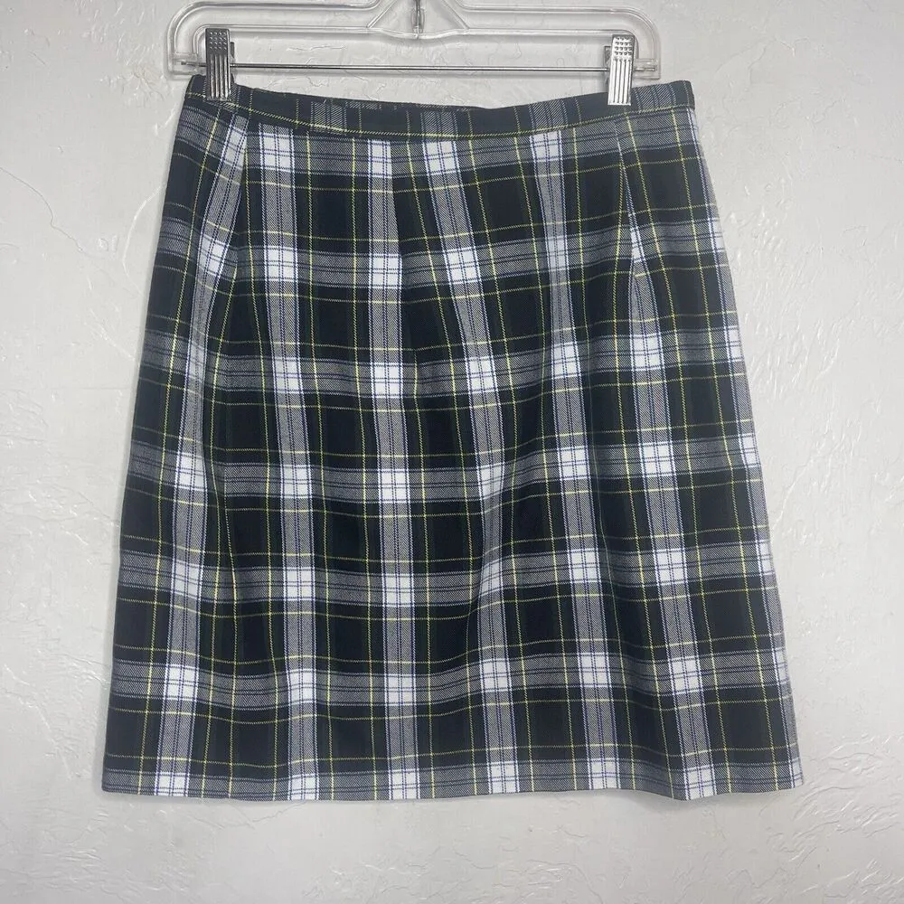 Tracy Evans Skirt Size 12 Green Black White Plaid Tartan Short Knee High School - Image 7