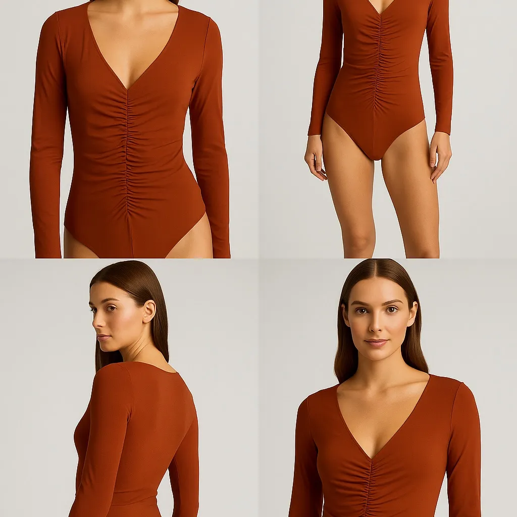 Abercrombie & Fitch Deep V-Neck Bodysuit in Rust - Image 2