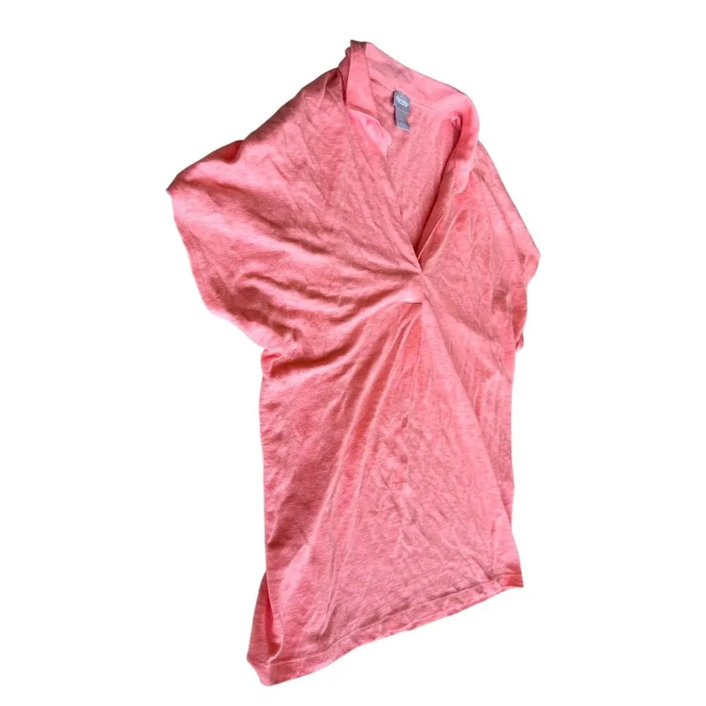 Chicos Top Size 1 Medium Linen Tangerine V Neck Pullover Collared Casual READ - Image 4