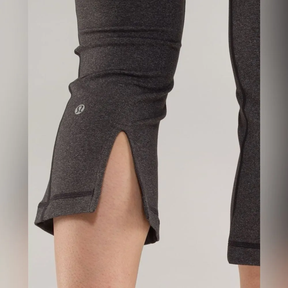 Lululemon Heathered Black Tadasana Back Slit Crop Leggings Tights | Size: 6 - Image 9