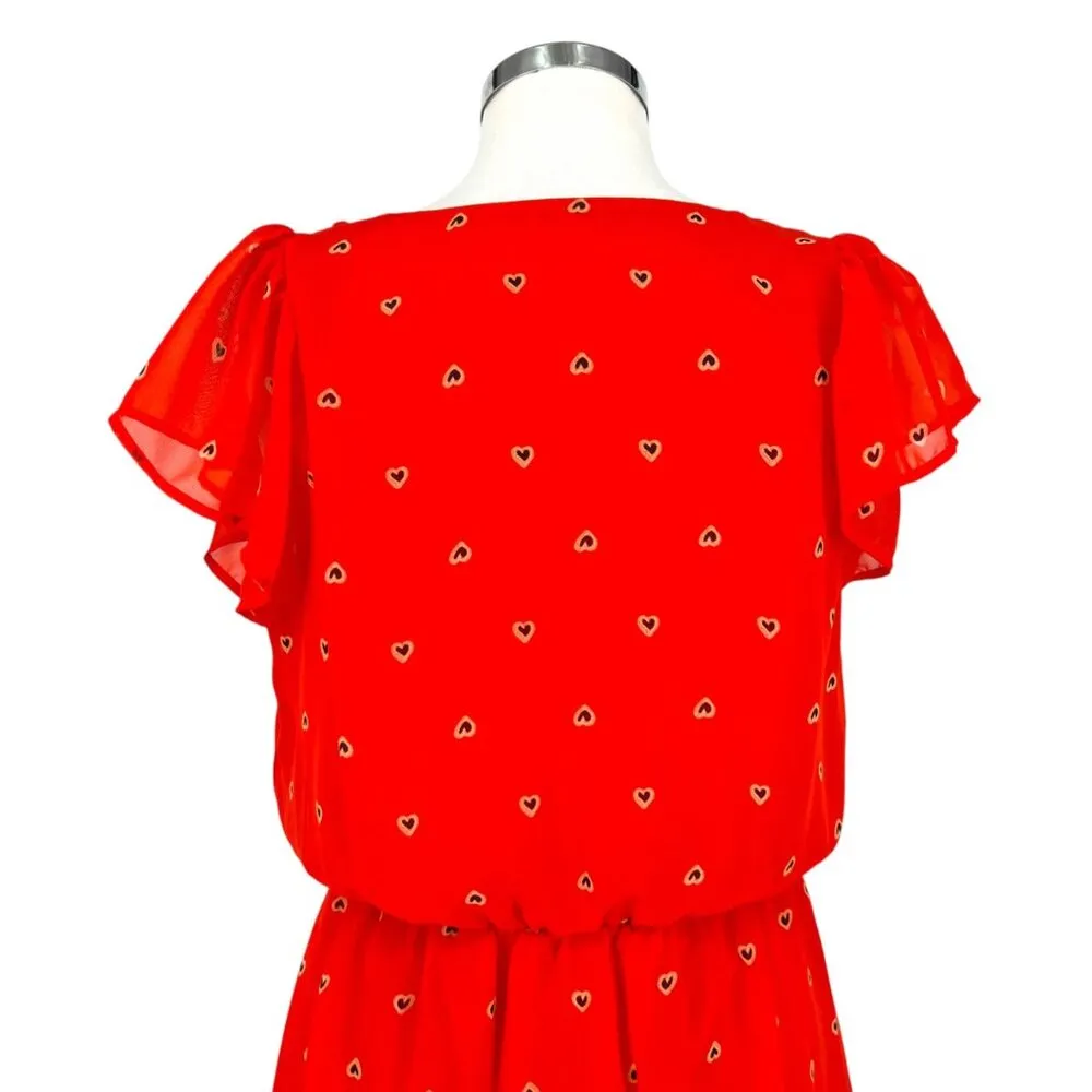 Maison Jules Heart Print Chiffon Short Flutter Sleeve Dress Size XL - Image 6