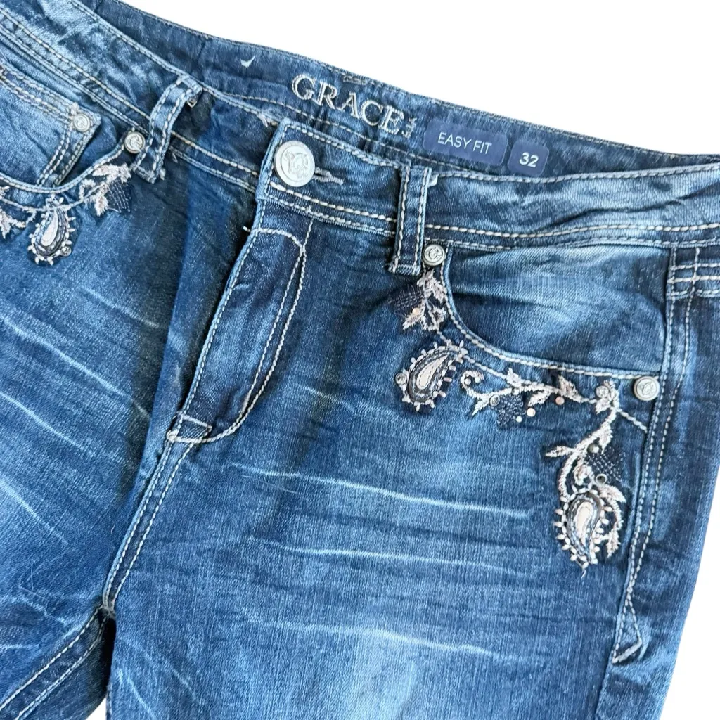 Grace In LA Easy‎ Fit Bootcut Cowgirl Embroidered Jeans size 32 - Image 2