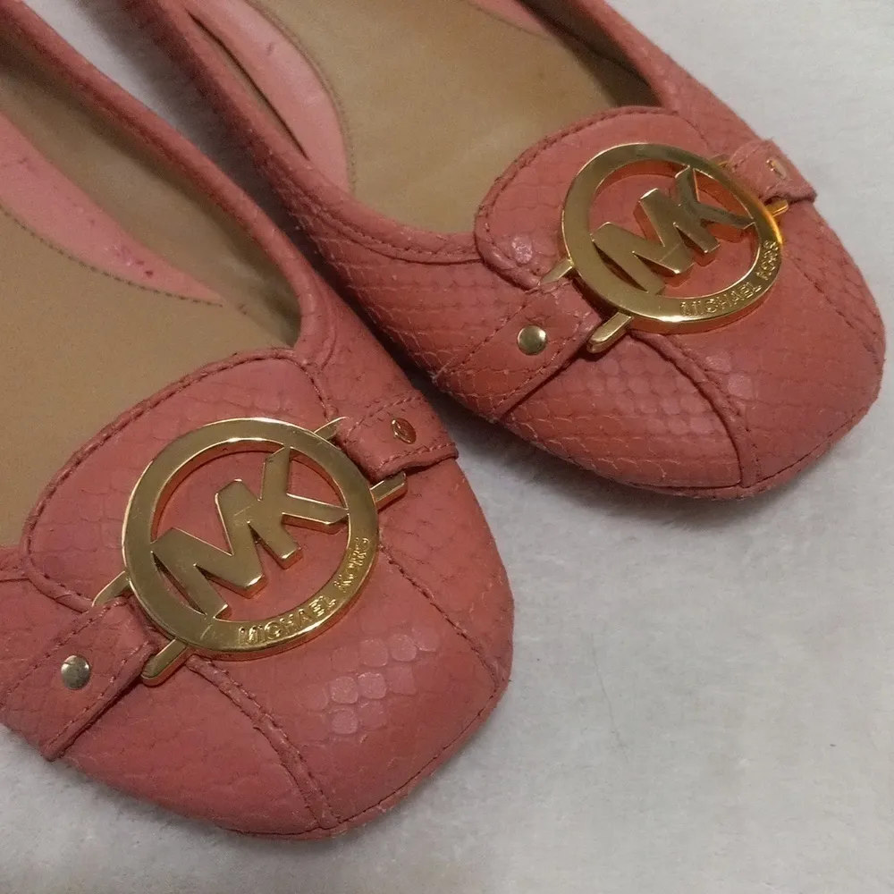 Michael Kors Fulton Pink Snakeskin Embossed Leather Monogram Loafers Size 8 - Image 4