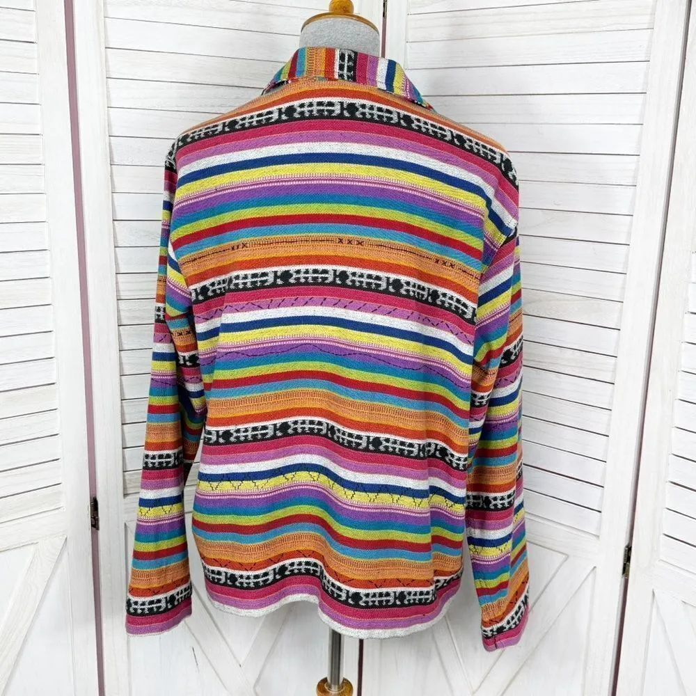 Chico’s Design Vintage Rainbow Striped Serape Jacket Large Multicolor Western - Image 4