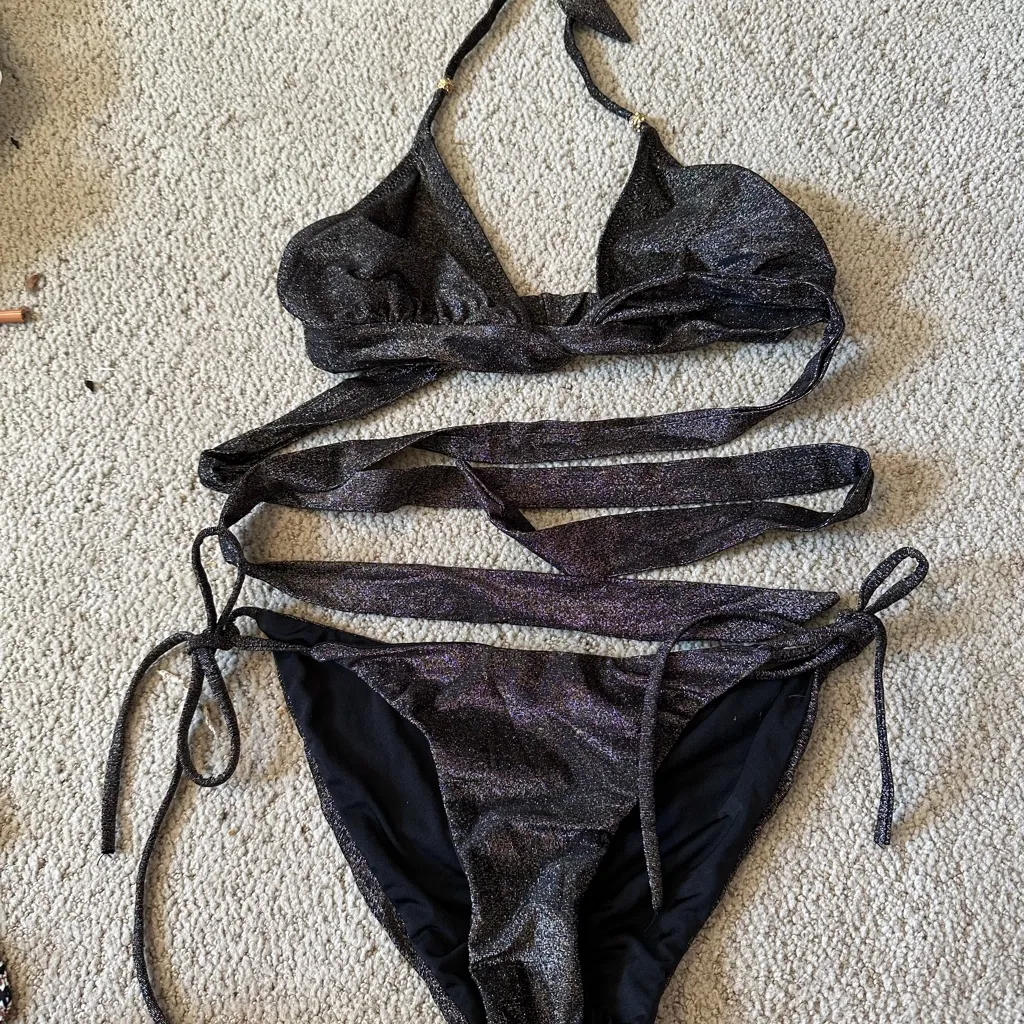 Eberjey Lurex wrap around bikini metallic black - Image 2