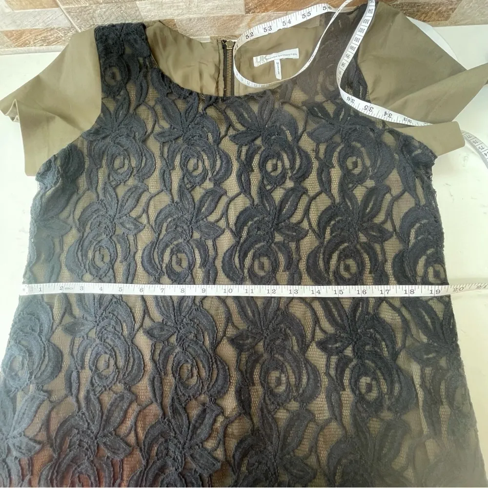French Connection UK Style Lovelace Tee Dress Khaki Green/Black Sz 12 - Image 8