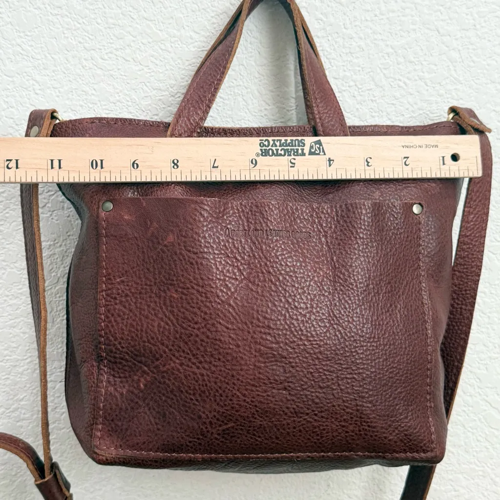 PLG PORTLAND Leather Goods “Almost Perfect” Mini Crossbody Zip Tote Bag Cognac Brown - Image 8