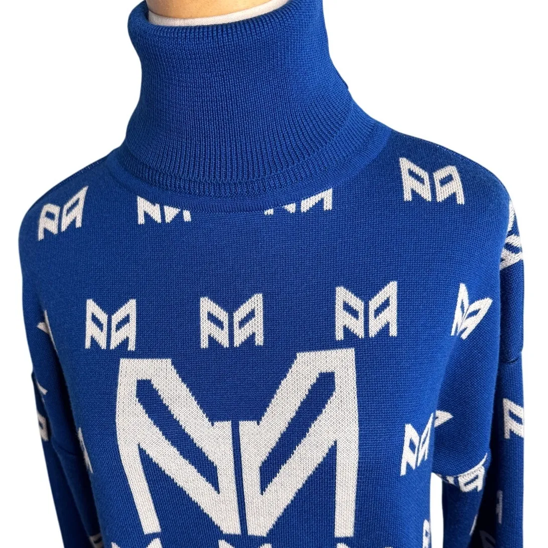 Marcell von Berlin 100% wool knit logo sweater dress royal blue white size US 6 - Image 2