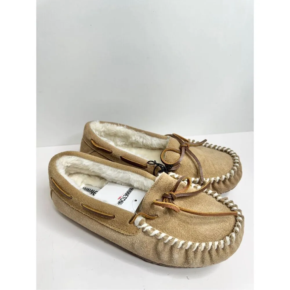 Minnetonka Loafers Womens Size 5 Faux Fur Tan Leather Slip On Casual Shoes NEW - Image 5