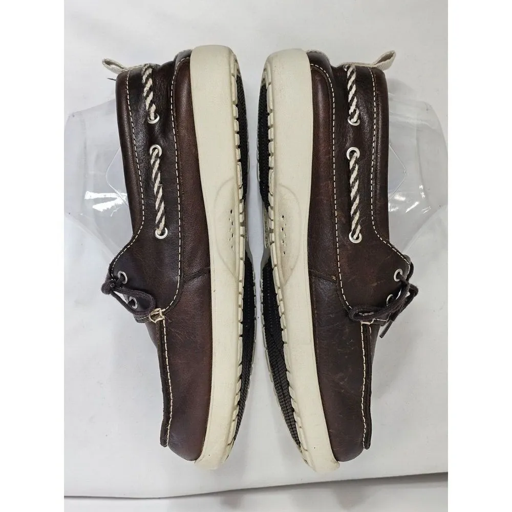 Crocs Above Deck Boat Shoes Women Size 8 Brown Off White Leather Loafer Croslite - Image 6