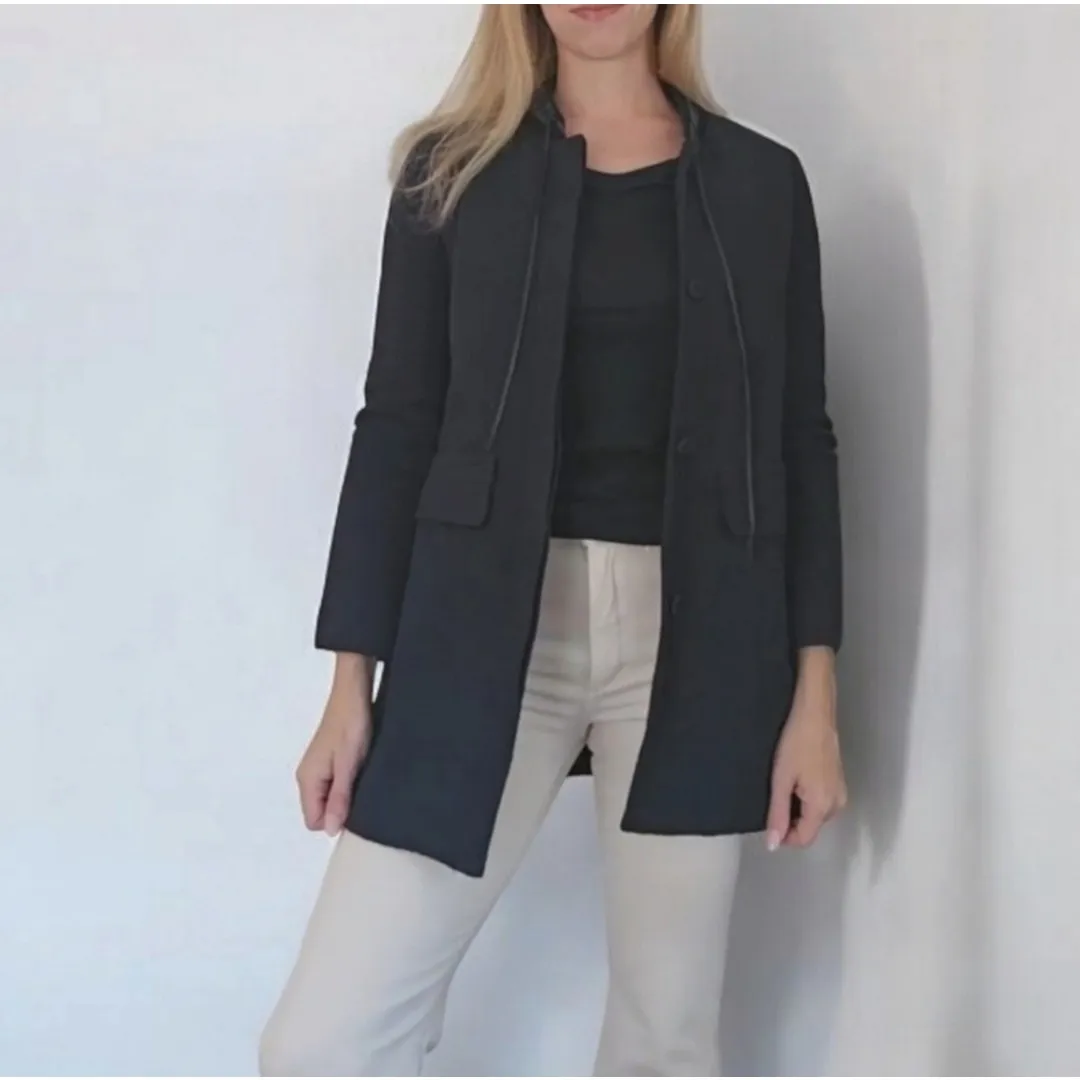 Maje Gretelle Leather Trim Longline Jacquard Textured Knit Car Coat‎ Sz 36 - Image 15